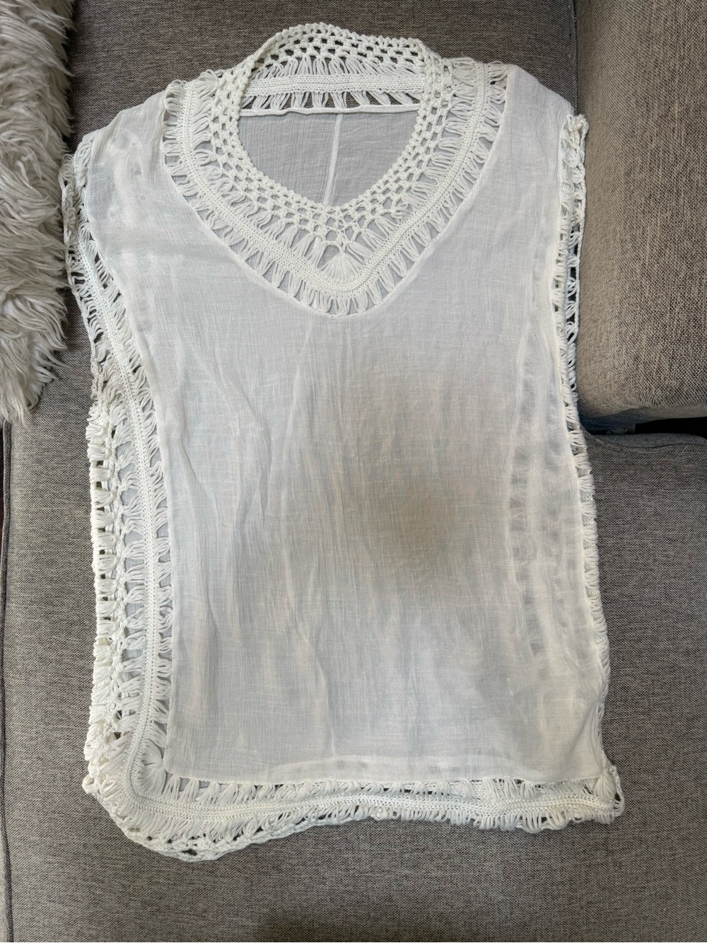White Crochet Trim Sleeveless Tunic Top